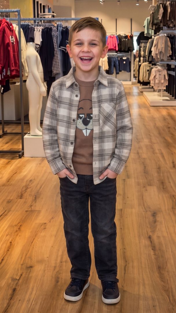 Bub in Hemdjacke und Pullover